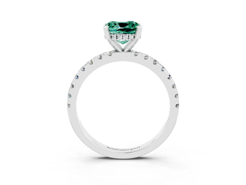 White gold Cushion Cut Green Sapphire Solitaire Ring with Pavé Band and Four-Prong Setting_27