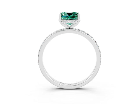 White gold Cushion Cut Green Sapphire Solitaire Ring with Pavé Band and Hidden Halo_27