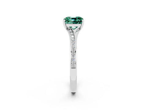 White gold Cushion Cut Green Sapphire Solitaire Ring with Pavé Band and Prong Setting_2