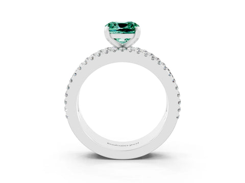 White gold Cushion Cut Green Sapphire Solitaire Ring with Pavé and Channel Set Band_27