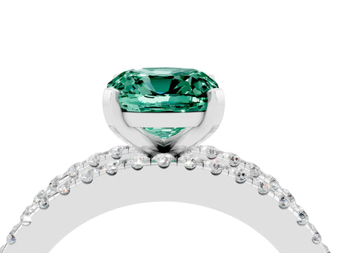 White gold Cushion Cut Green Sapphire Solitaire Ring with Pavé and Channel Set Band_28