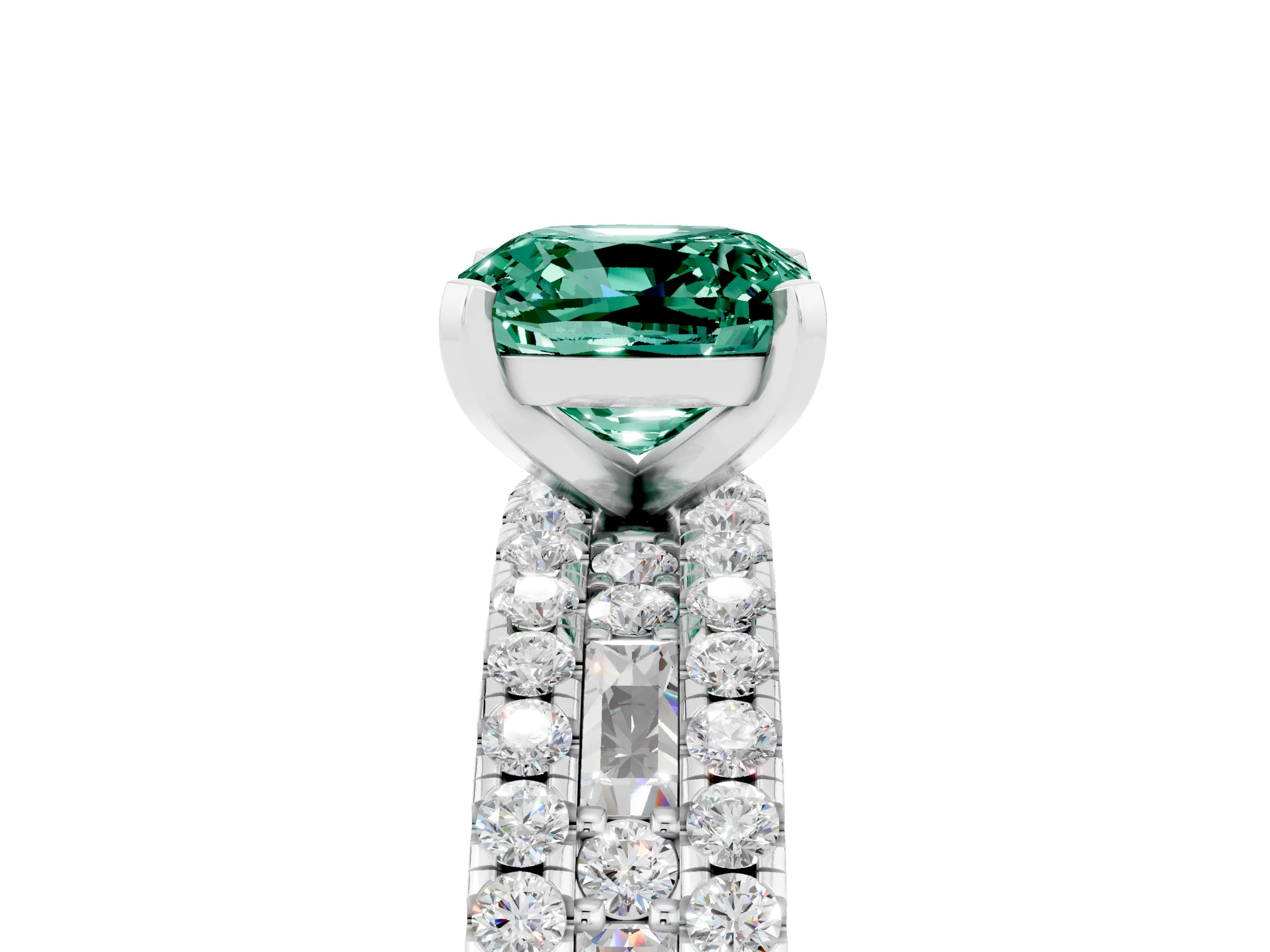 White gold Cushion Cut Green Sapphire Solitaire Ring with Pavé and Channel Set Band_29