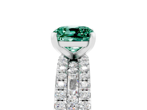 White gold Cushion Cut Green Sapphire Solitaire Ring with Pavé and Channel Set Band_29