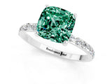 White gold Cushion Cut Green Sapphire Solitaire Ring with Pave Band and Four Prong Setting_25