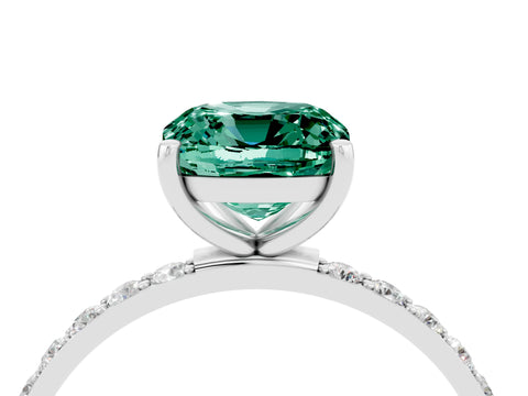 White gold Cushion Cut Green Sapphire Solitaire Ring with Pave Band and Four Prong Setting_28
