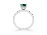 White gold Cushion Cut Green Sapphire Solitaire Ring with Round  Pavé Band and Four-Prong Setting_51