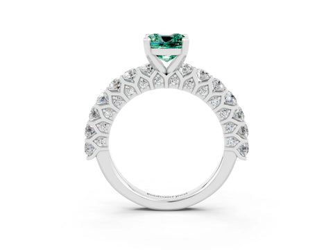 White gold Cushion Cut Green Sapphire Solitaire Ring with Shared Prong Pavé Band and Four-Prong Setting_3
