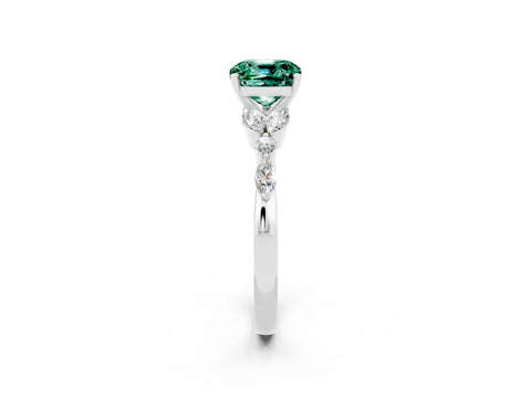 White gold Cushion Cut Green Sapphire Solitaire Ring with Side Stones and Four-Prong Setting_14