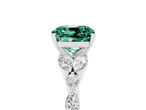 White gold Cushion Cut Green Sapphire Solitaire Ring with Side Stones and Four-Prong Setting_17