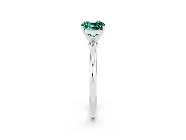 White gold Cushion Cut Green Sapphire Solitaire Ring with Six-Prong Setting and Classic Band