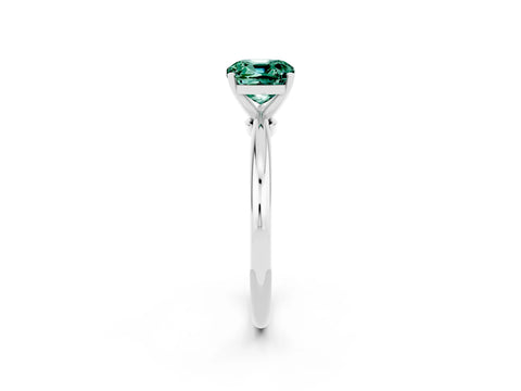 White gold Cushion Cut Green Sapphire Solitaire Ring with Six-Prong Setting and Classic Band_2
