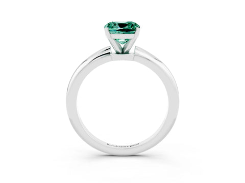 White gold Cushion Cut Green Sapphire Solitaire Ring with Six-Prong Setting and Classic Band_3