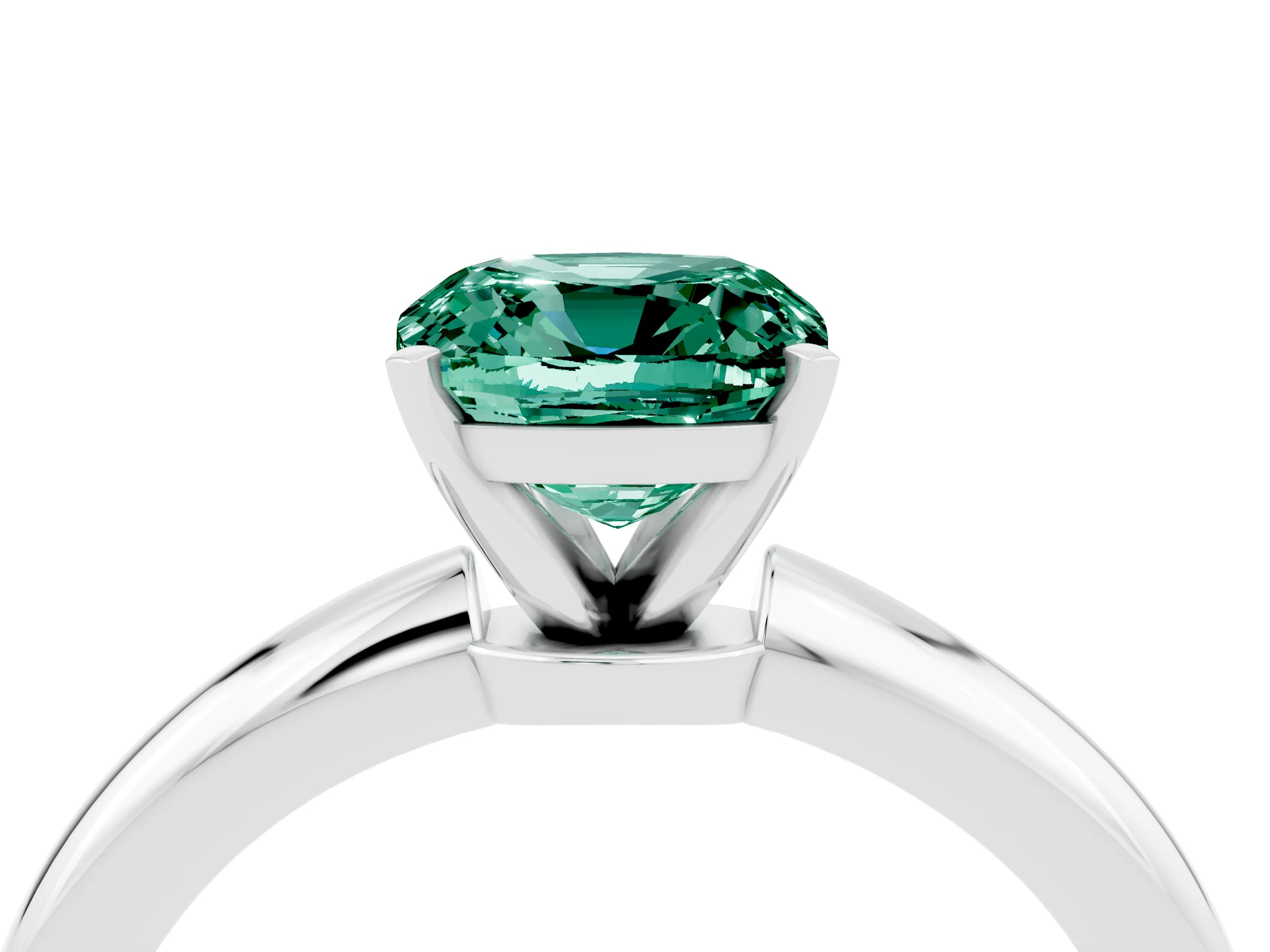 White gold Cushion Cut Green Sapphire Solitaire Ring with Six-Prong Setting and Classic Band_4