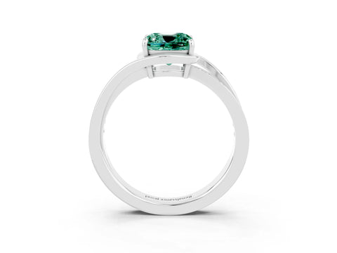 White gold Cushion Cut Green Sapphire Solitaire Ring with Split Shank and Prong Setting_3