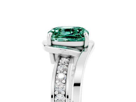 White gold Cushion Cut Green Sapphire Solitaire Ring with Split Shank and Prong Setting_5