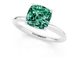White gold Cushion Cut Green Sapphire Solitaire Ring with Thin Band and Four-Prong Setting_1