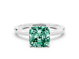 White gold Cushion Cut Green Sapphire Solitaire Ring with Thin Band and Prong Setting_12