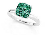 White gold Cushion Cut Green Sapphire Solitaire Ring with Thin Band and Prong Setting_13