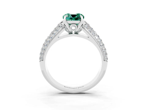 White gold Cushion Cut Green Sapphire Solitaire Ring with Three-Row Pavé Band and Four-Prong Setting_15