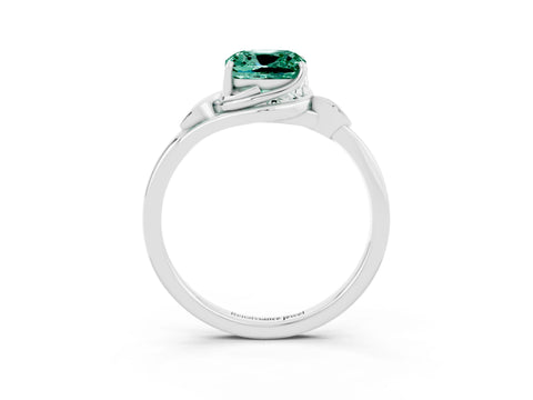 White gold Cushion Cut Green Sapphire Solitaire Ring with Twist Band and Four-Prong Setting_15