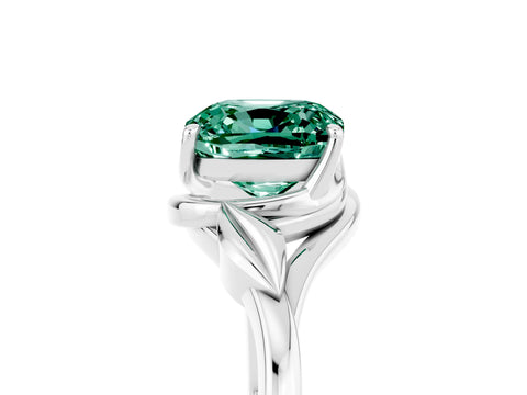 White gold Cushion Cut Green Sapphire Solitaire Ring with Twist Band and Four-Prong Setting_41