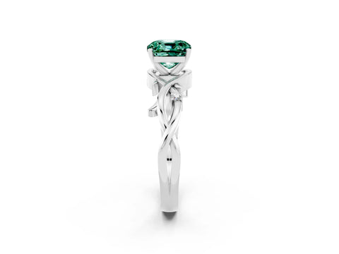White gold Cushion Cut Green Sapphire Solitaire Ring with Twisted Band and Prong Setting_14