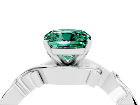 White gold Cushion Cut Green Sapphire Solitaire Ring with Twisted Band and Prong Setting_16