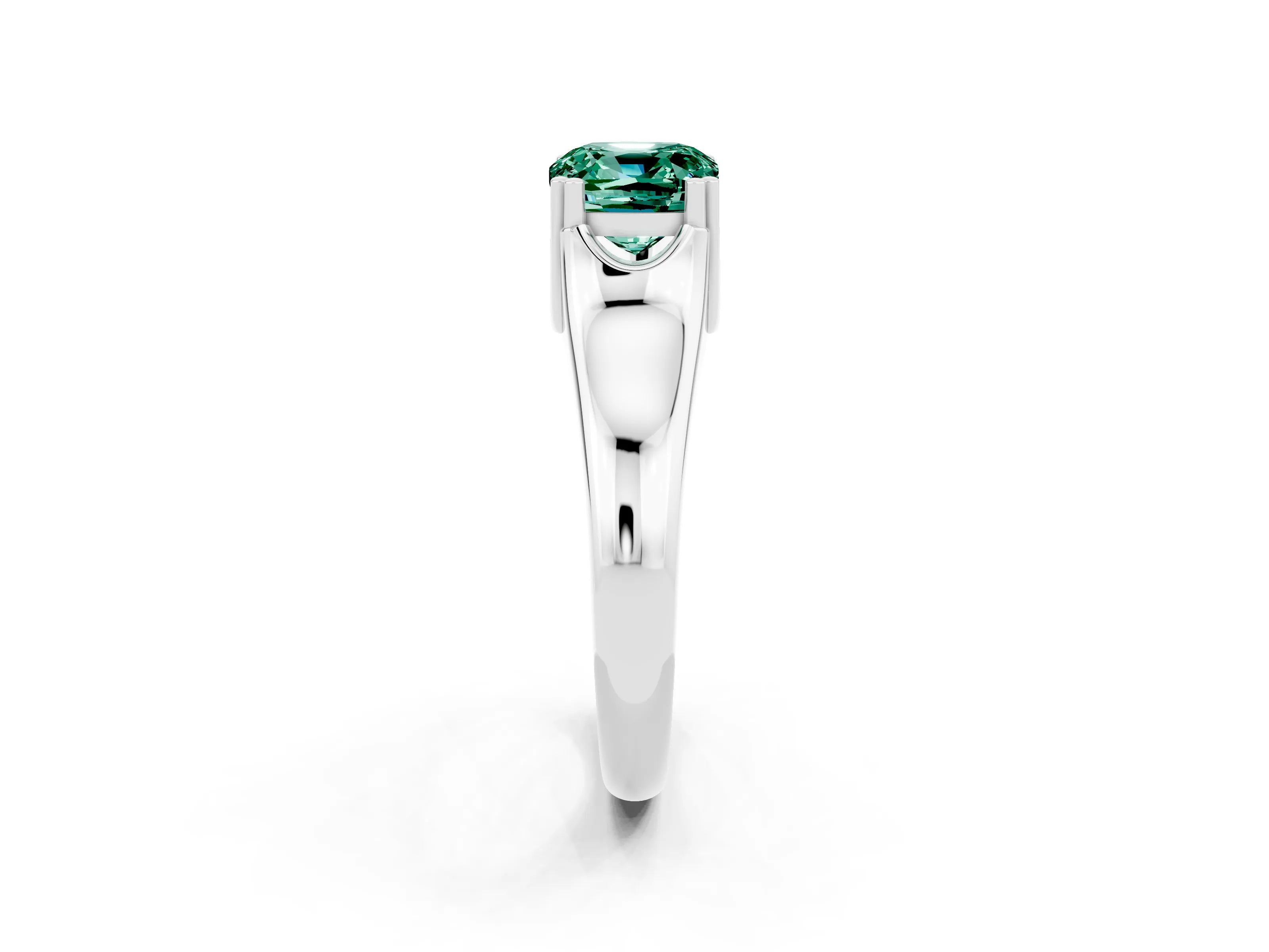 White gold Cushion Cut Green Sapphire Solitaire Ring with Wide Band and Prong Setting_2
