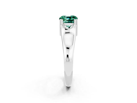 White gold Cushion Cut Green Sapphire Solitaire Ring with Wide Band and Prong Setting_2