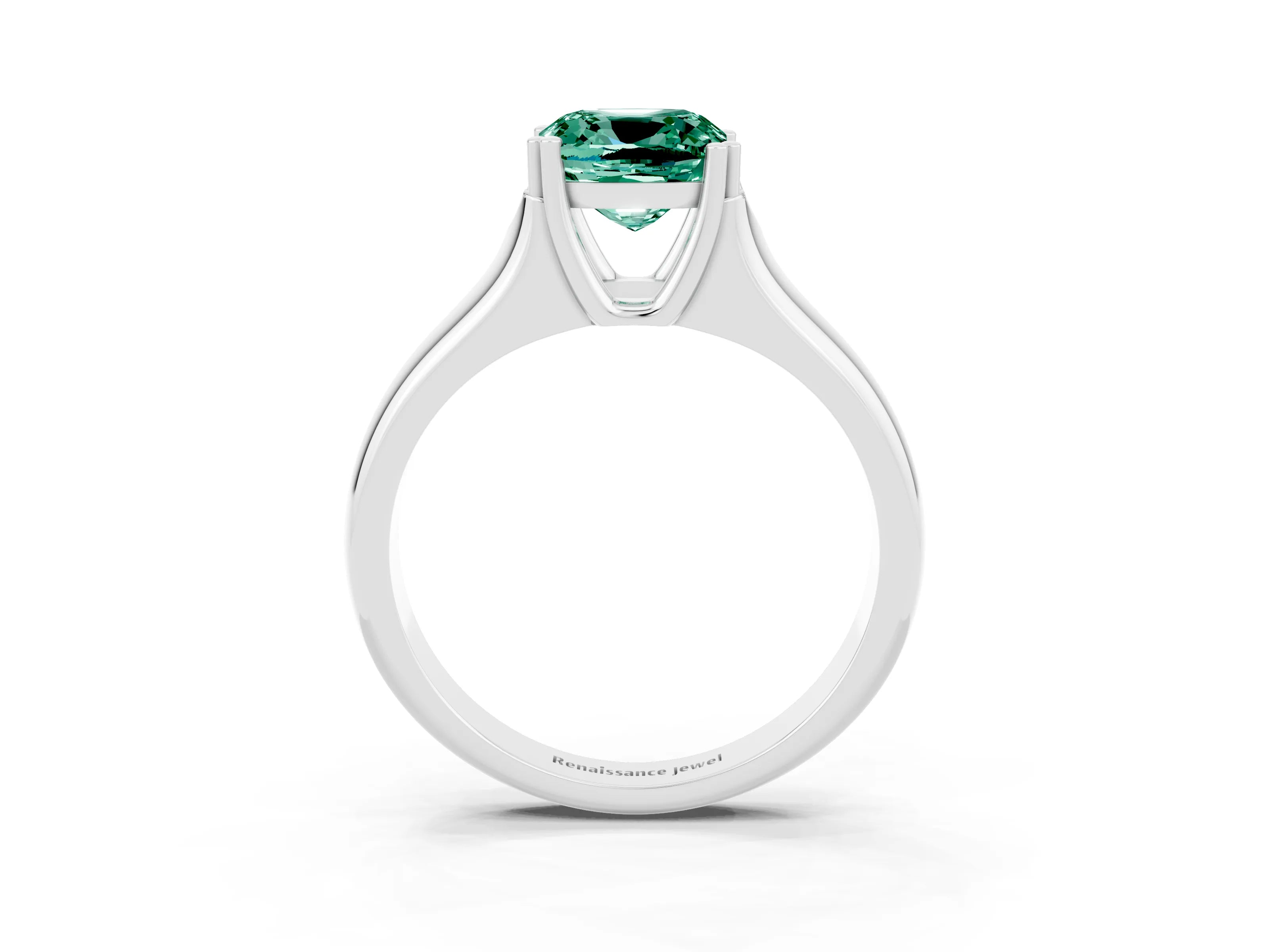 White gold Cushion Cut Green Sapphire Solitaire Ring with Wide Band and Prong Setting_3