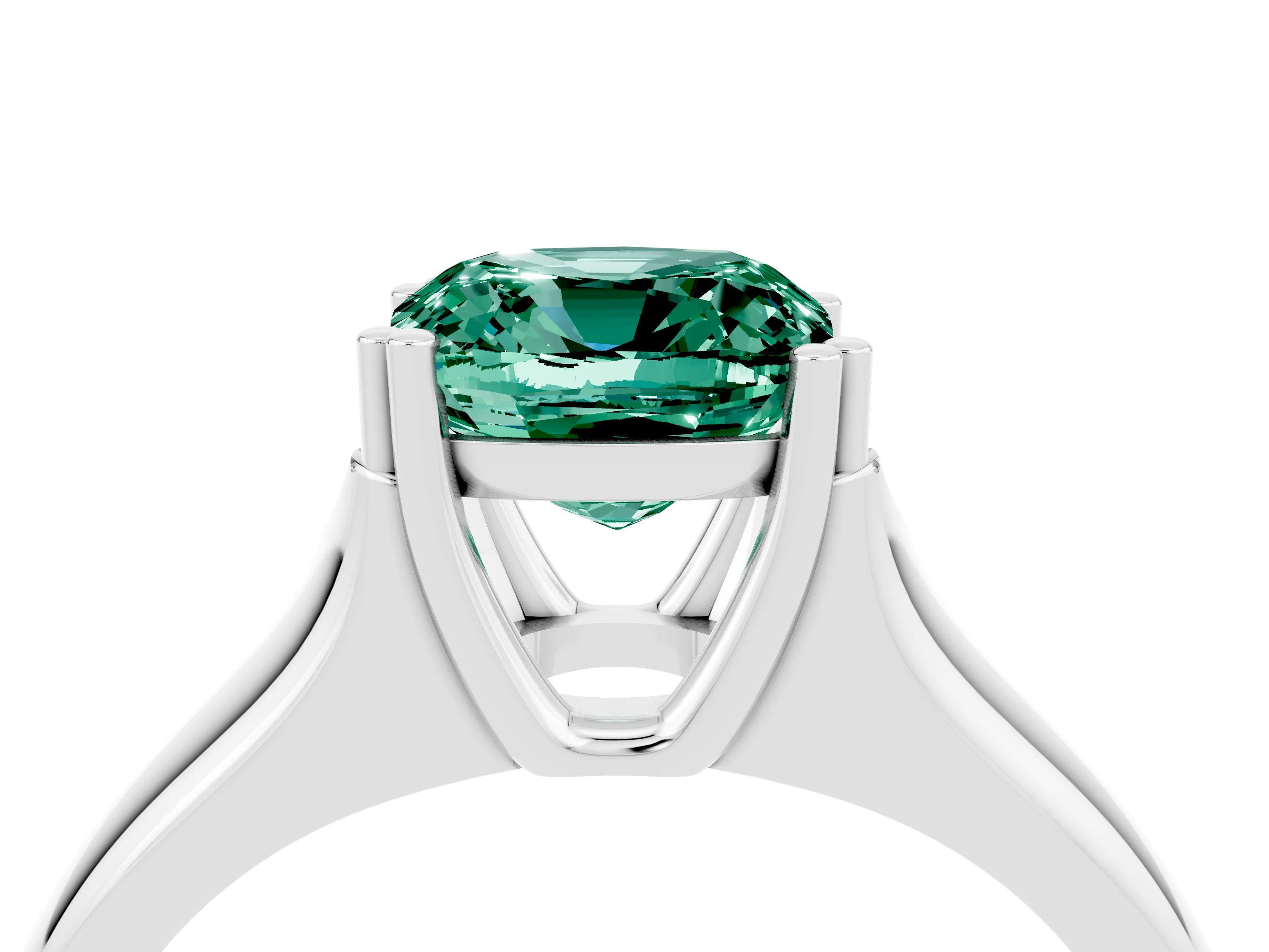 White gold Cushion Cut Green Sapphire Solitaire Ring with Wide Band and Prong Setting_4