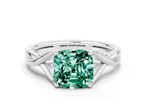 White gold Cushion Cut Green Sapphire Solitaire Twist Band Prong Setting Ring_46