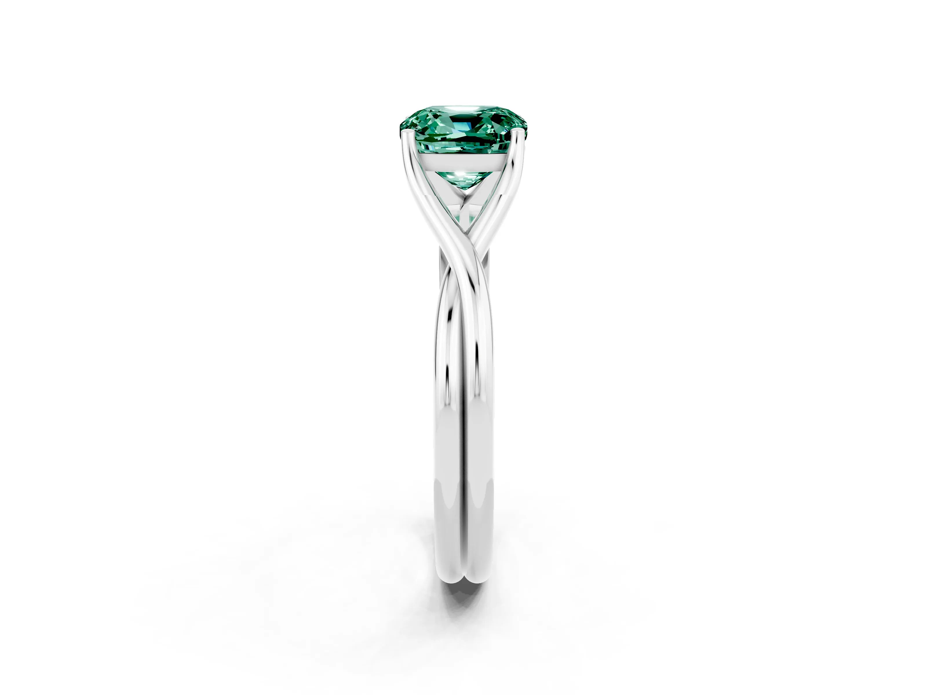 White gold Cushion Cut Green Sapphire Solitaire Twist Band Prong Setting Ring_48