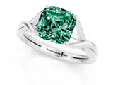 White gold Cushion Cut Green Sapphire Solitaire Twist Band Prong Setting Ring_59