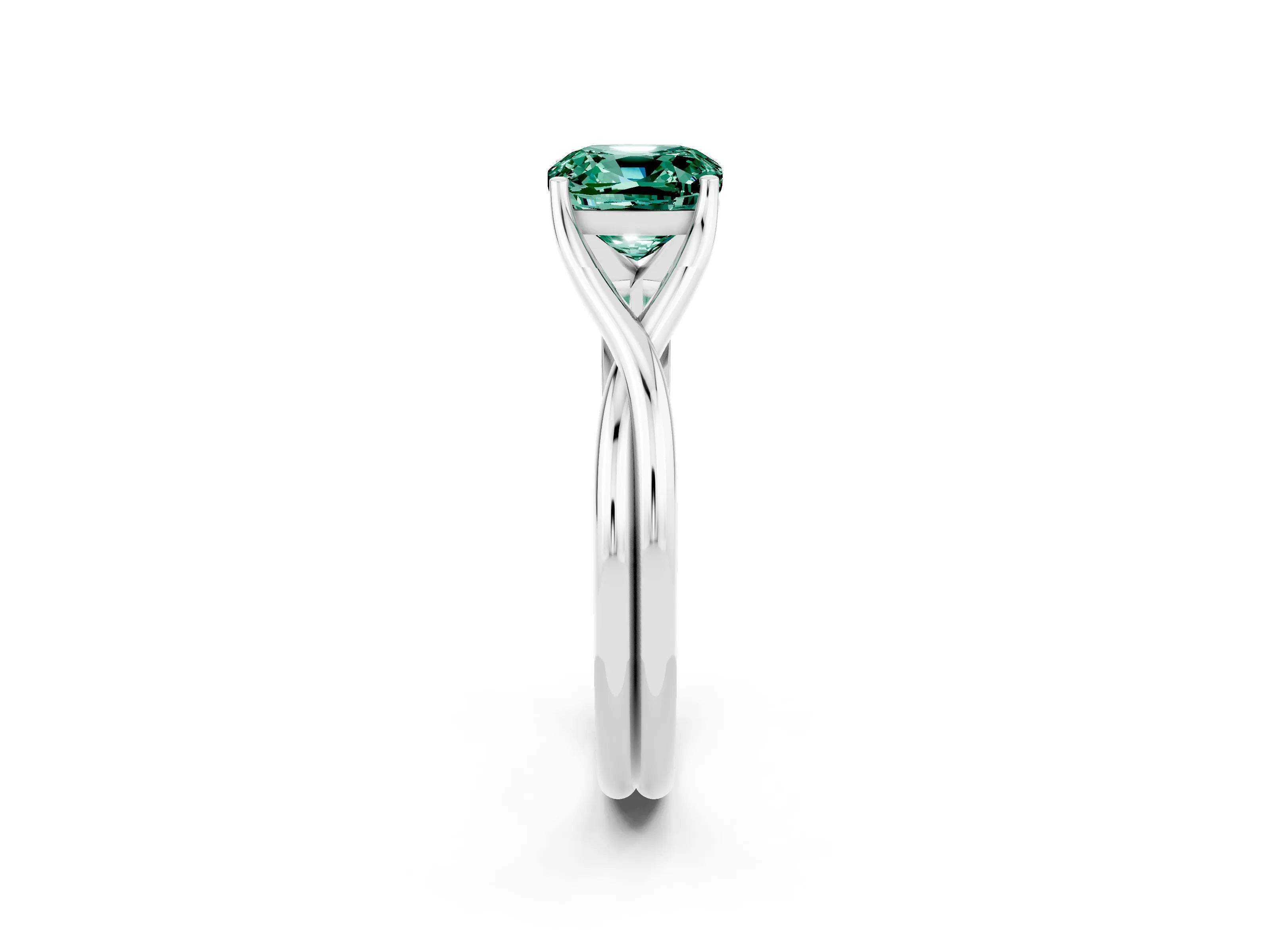 White gold Cushion Cut Green Sapphire Solitaire Twist Band Prong Setting Ring_60