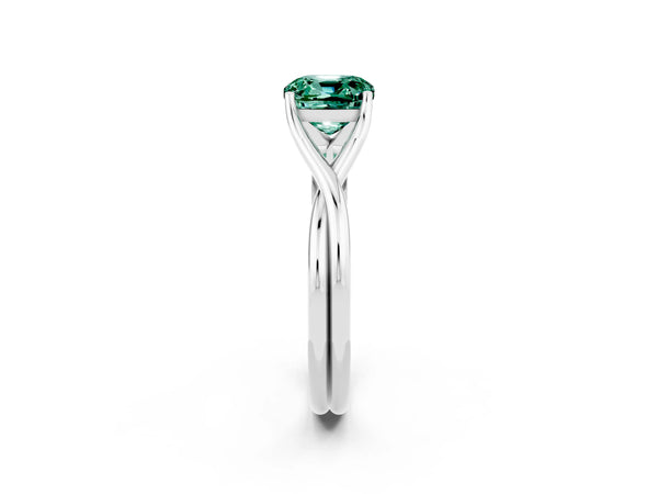 Silver Cushion Cut Green Sapphire Solitaire Twist Band Prong Setting Ring