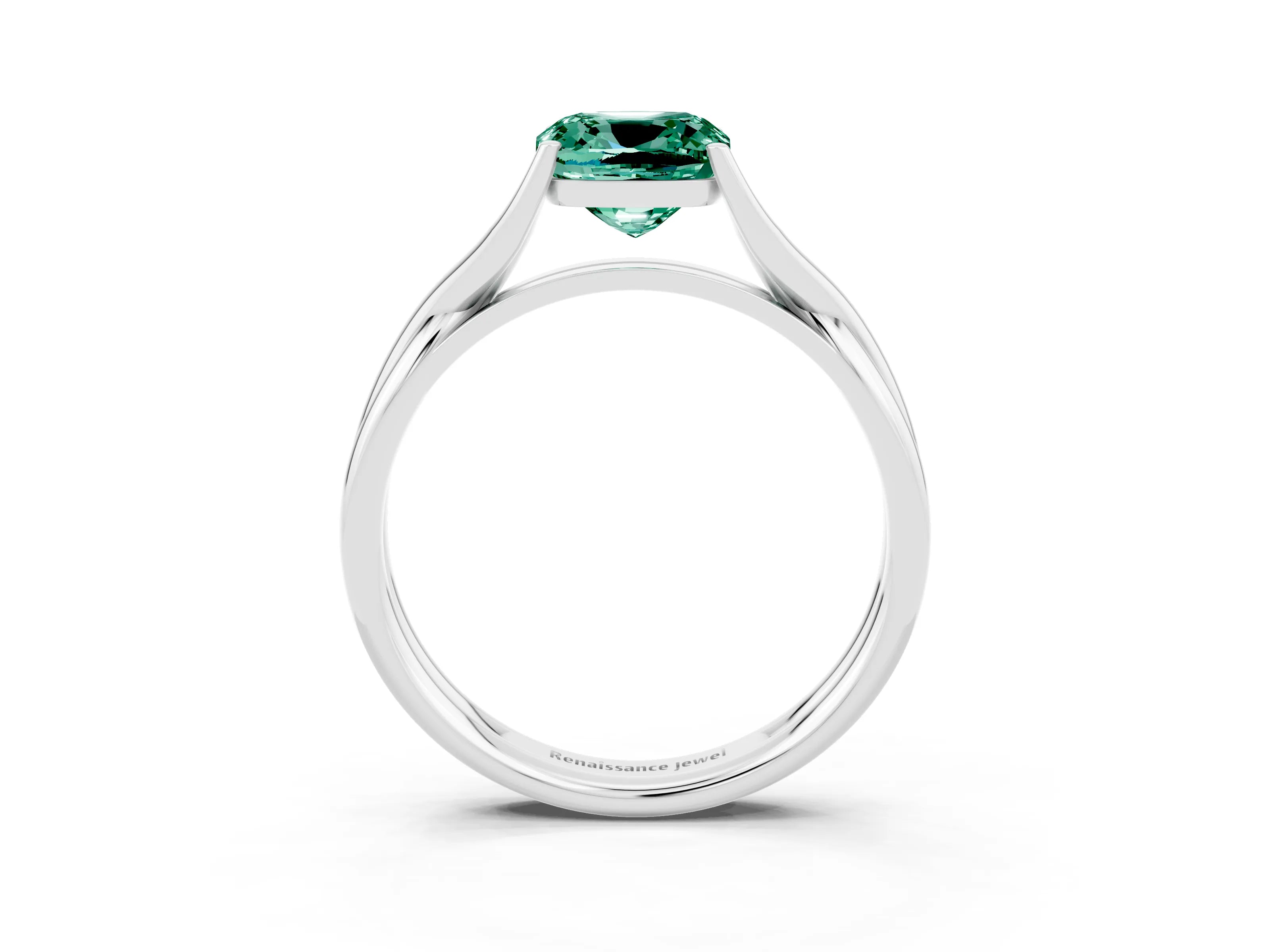 White gold Cushion Cut Green Sapphire Solitaire Twist Band Prong Setting Ring_61