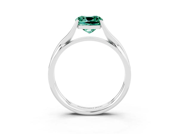 White gold Cushion Cut Green Sapphire Solitaire Twist Band Prong Setting Ring