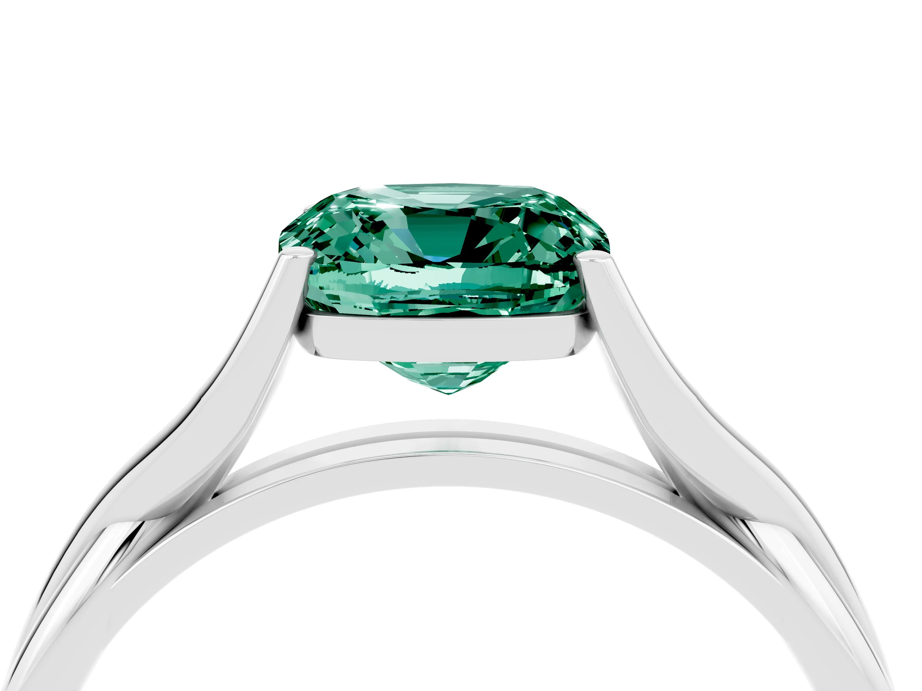 White gold Cushion Cut Green Sapphire Solitaire Twist Band Prong Setting Ring_62