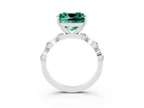 White gold Cushion Cut Green Sapphire Solitaire Twisted Band with Round  Accents and Prong Setting_27