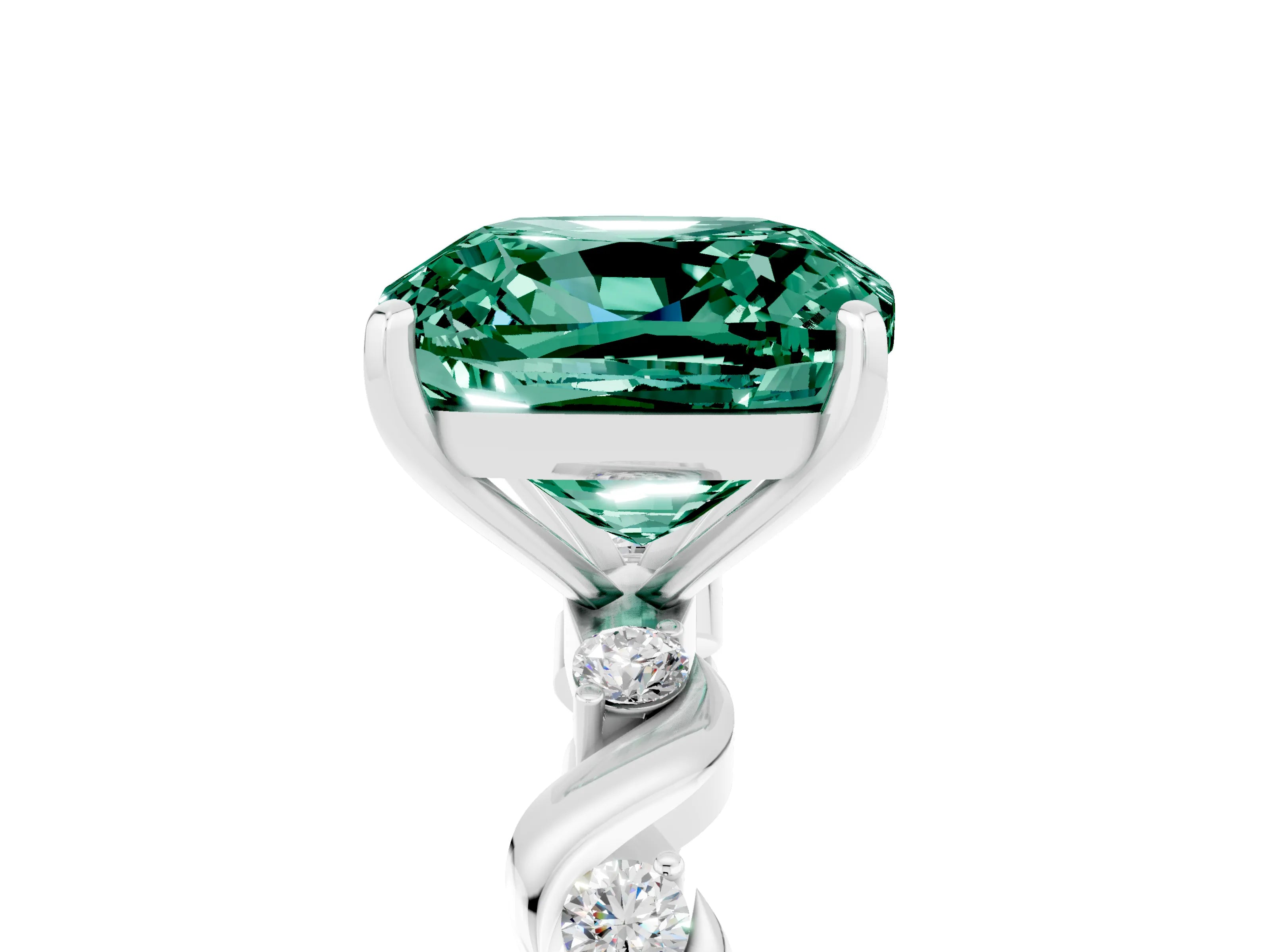 White gold Cushion Cut Green Sapphire Solitaire Twisted Band with Round  Accents and Prong Setting_29