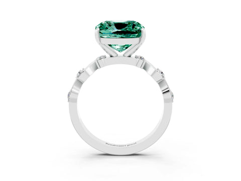 White gold Cushion Cut Green Sapphire Solitaire Twisted Band with Round  Accents and Prong Setting_33