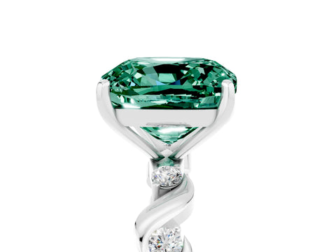 White gold Cushion Cut Green Sapphire Solitaire Twisted Band with Round  Accents and Prong Setting_35