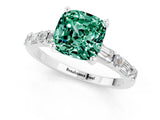 White gold Cushion Cut Green Sapphire Solitaire with Side Baguettes and Channel Set Band_1
