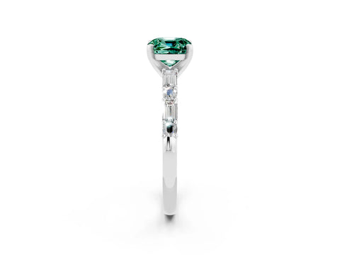 White gold Cushion Cut Green Sapphire Solitaire with Side Baguettes and Channel Set Band_2