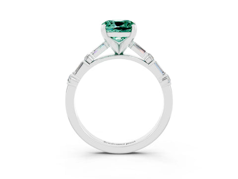 White gold Cushion Cut Green Sapphire Solitaire with Side Baguettes and Channel Set Band_3