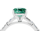 White gold Cushion Cut Green Sapphire Solitaire with Side Baguettes and Channel Set Band_4