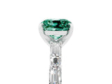 White gold Cushion Cut Green Sapphire Solitaire with Side Baguettes and Channel Set Band_5