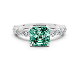 White gold Cushion Cut Green Sapphire Solitaire with Side Stones, Pave Band, Four-Prong Setting_24