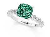 White gold Cushion Cut Green Sapphire Solitaire with Side Stones, Pave Band, Four-Prong Setting_25
